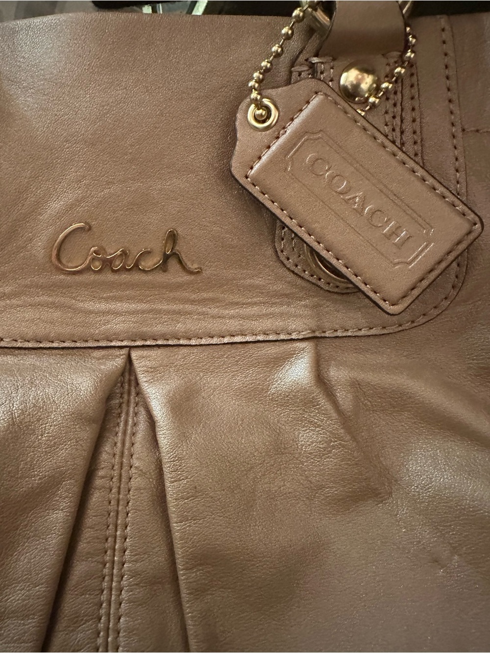 NWT Authentic Coach Metallic Champagne Leather Shoulder Bag Tote Ashley Carryall - Picture 9 of 11